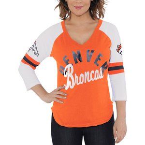 Women's Denver Broncos 3/4 Sleeve T-Shirt Touch By Alyssa Milano V-Neck NEW